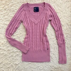 American Eagle Outfitters 90s Pink V-Neck Sweater